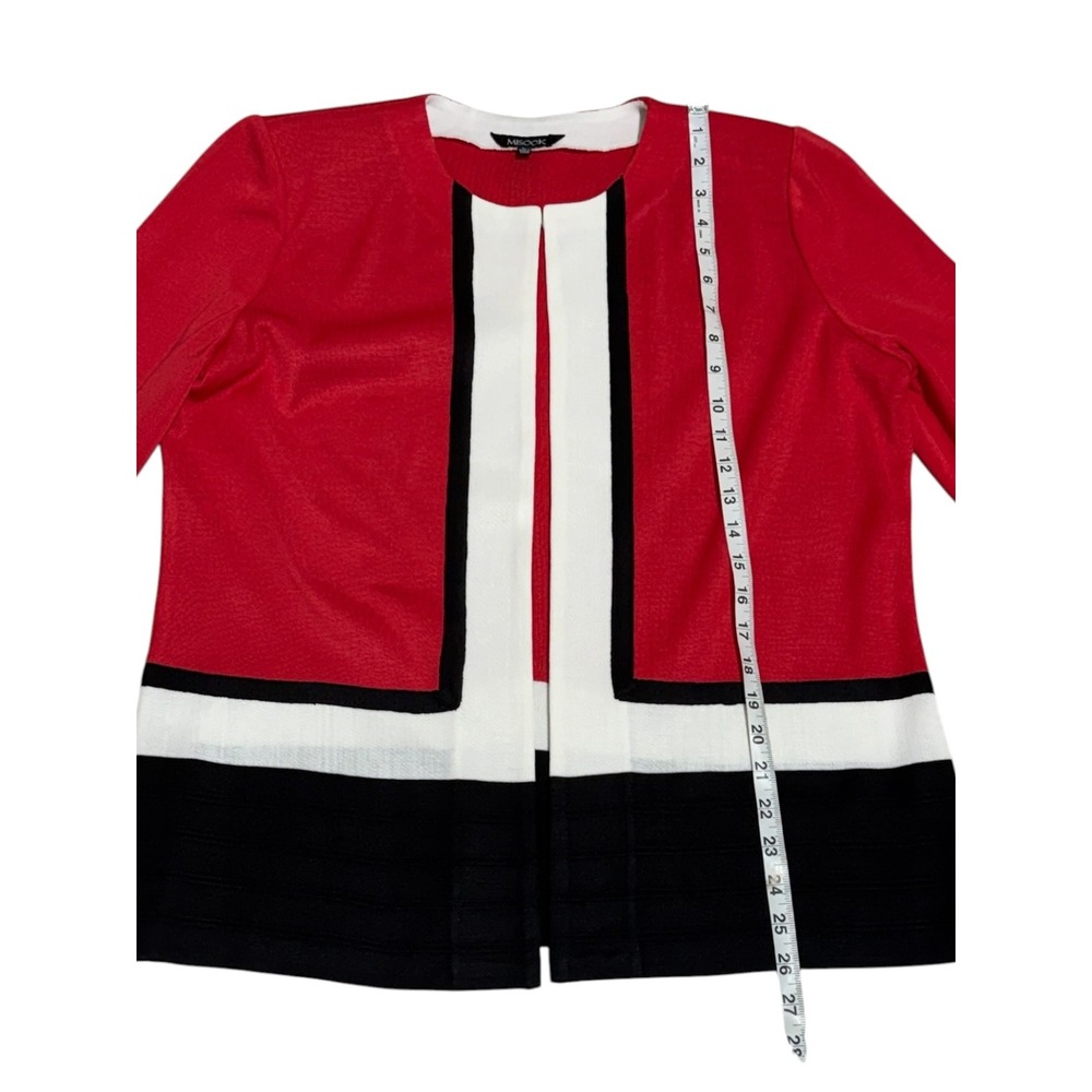 Misook Colorblock Knit Jacket Cardigan Shoulder Pads Hook Eye Size L - Picture 6 of 10